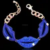 Gold Bling Rhinestone "BIG RED LIPS" Statement Bracelet Link Chain Toggle