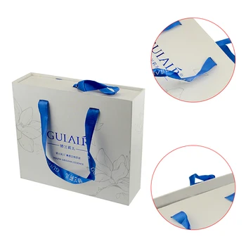 Custom Drawer Style Gift Box Unfolded Cardboard Boxes White Slide Box Packaging With Handle ...