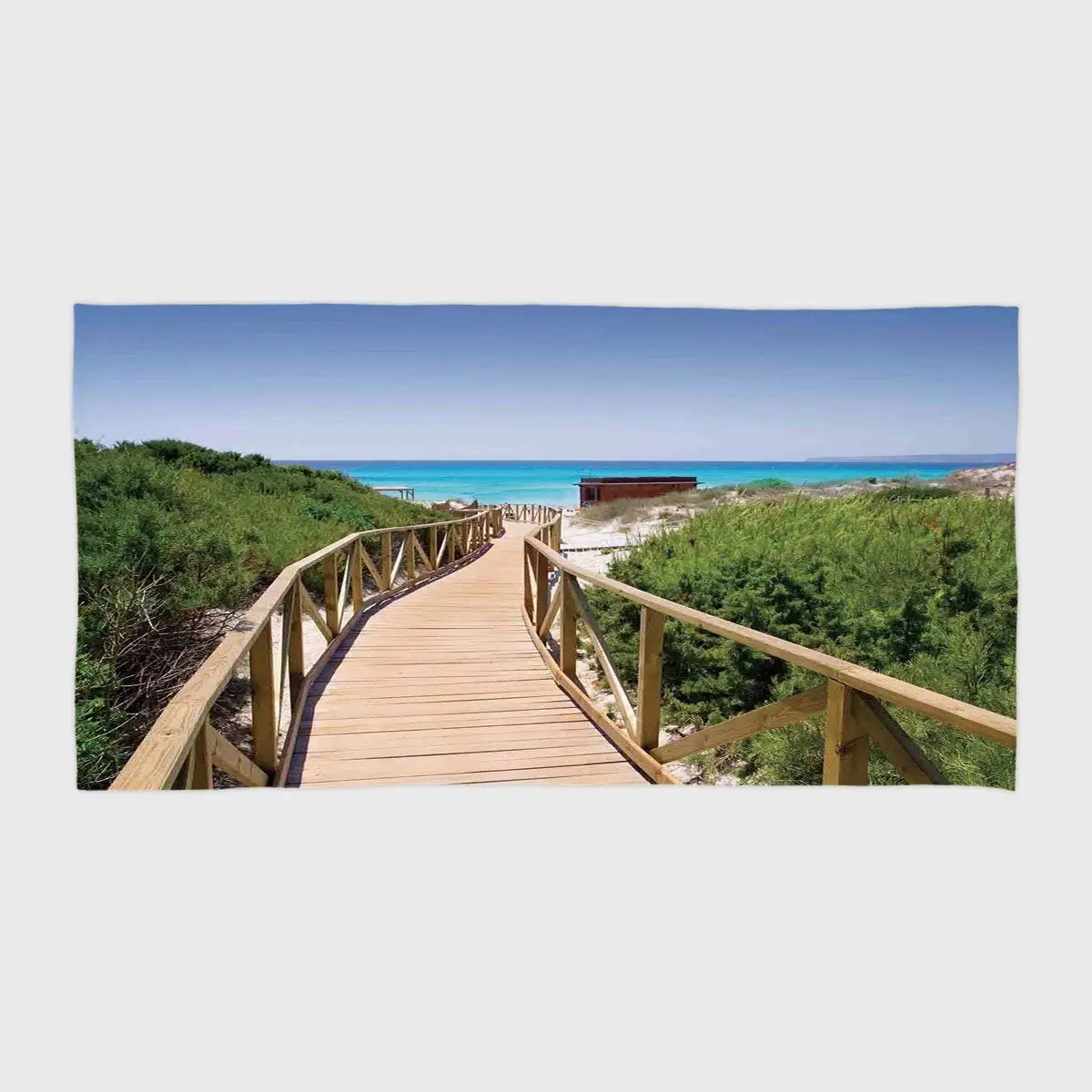 One Side Printing Hotel SPA Beach Pool Bath Hand Towel,Beach Beach Pathway over the Woodland in Spain Countryside Cottage Summer Sun Print Green Cream Blue,for Kids Teens and Adults