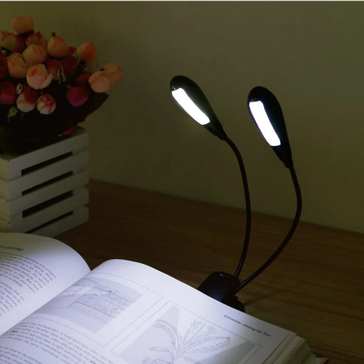 White In 4 Brightness Rechargeable 8 Led Dual Head Book Light With