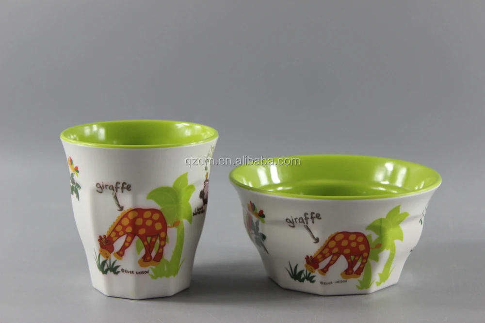 2 Color Melamine Octagonal Bowl And Cup Sets For Kids