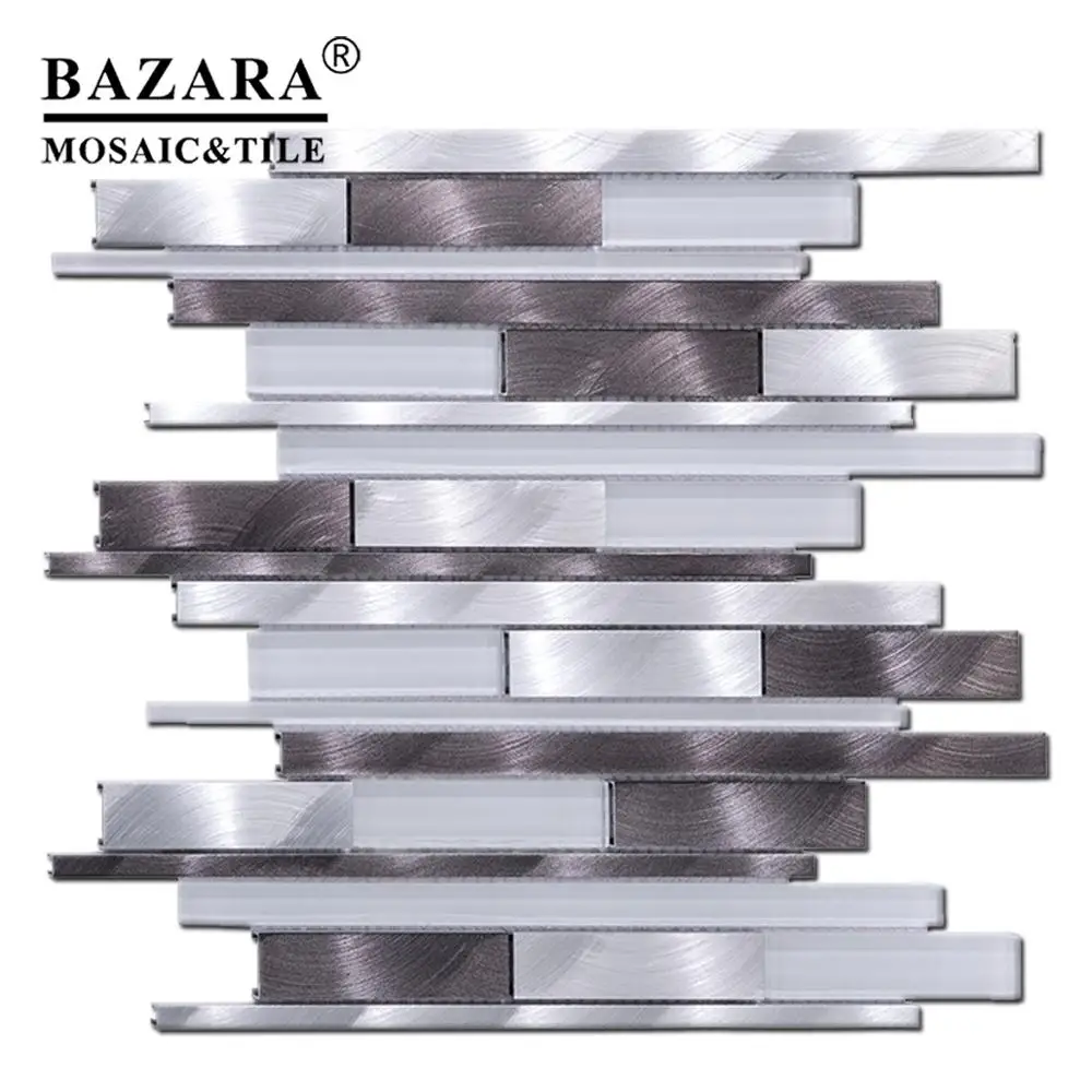 Long strip Metal Aluminum Mix Super white Glass 3D Mosaic Made in China