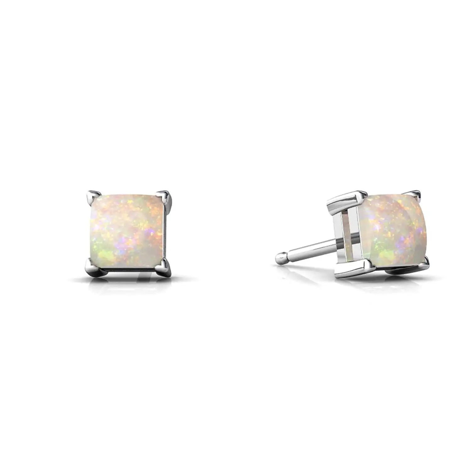 14kt Gold Opal 4mm Square Princess Cut Stud Earrings