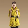 Colorful Lady Genuine Natural Sliced Rabbit Fur Coat Jacket Short Sleeve Mandarin Collor Winter Women Fur