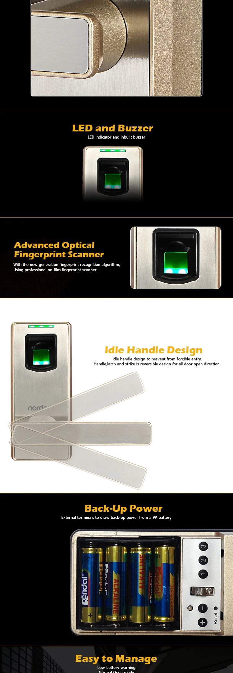 Easy To Installation Keyless Entry Finger Print Door Lock Biometric