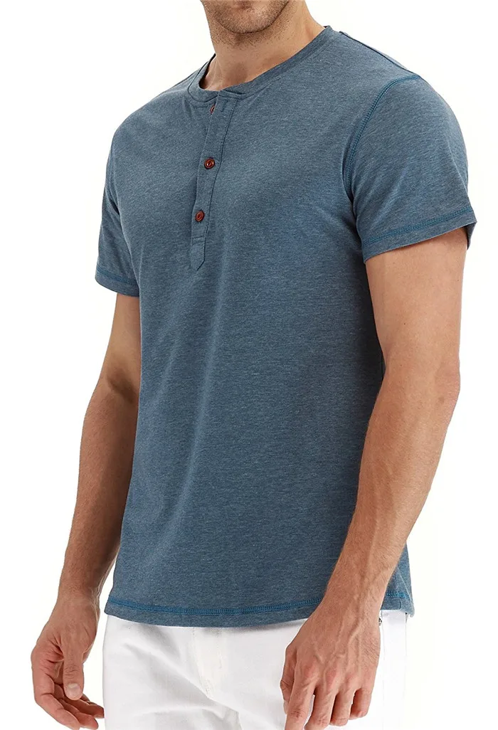 Wholesale Henley Shirt Mens T Shirts Solid Color Tee 95% Cotton 5% ...