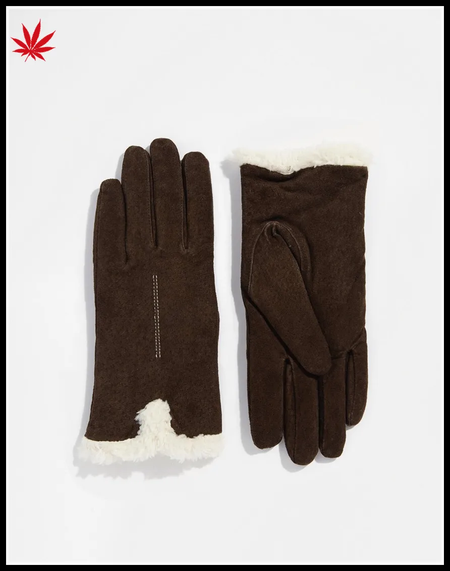 ladies cheap high quality suede leather gloves with fur