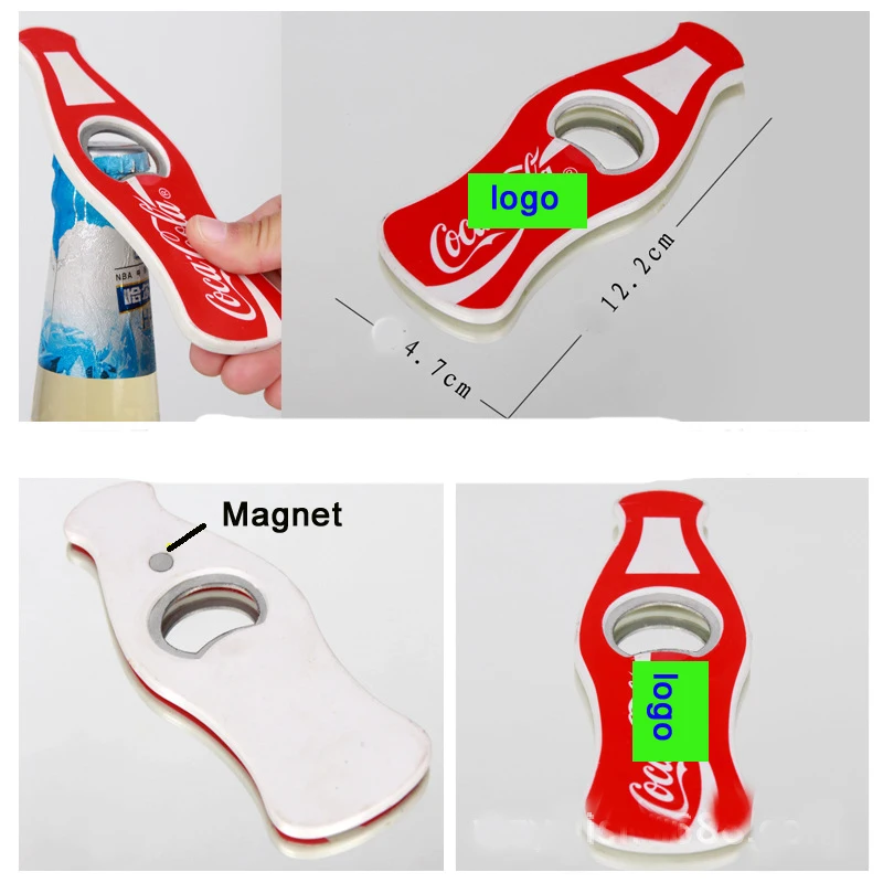Promotion Custom Logo Coca Plastic Bottle Opener With Eco-Friendly Cola Metal Opener  Bottle Magnet Fridge Stickers