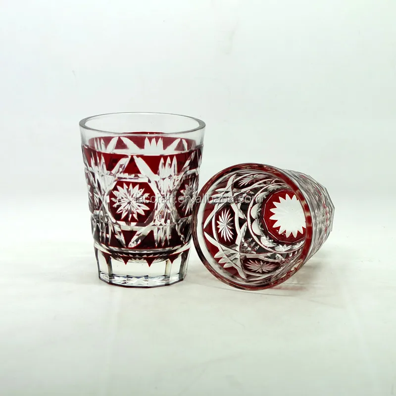 Handmade Bohemia Round Crystal Glass Ashtray Blue With Engraved Pattern