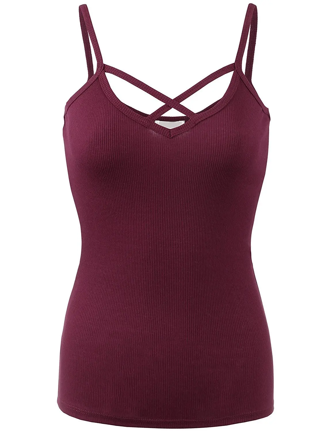 BABY-QQ Comfortable Womens Solid Ribbed Crisscross Cami Top-M-MERLOT Doubldowt469_merlotMedium
