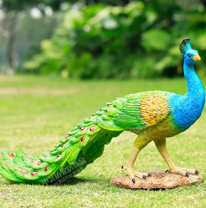 Fiberglass Resin Handmade Craved Peacock Statue Garden Park Decoration