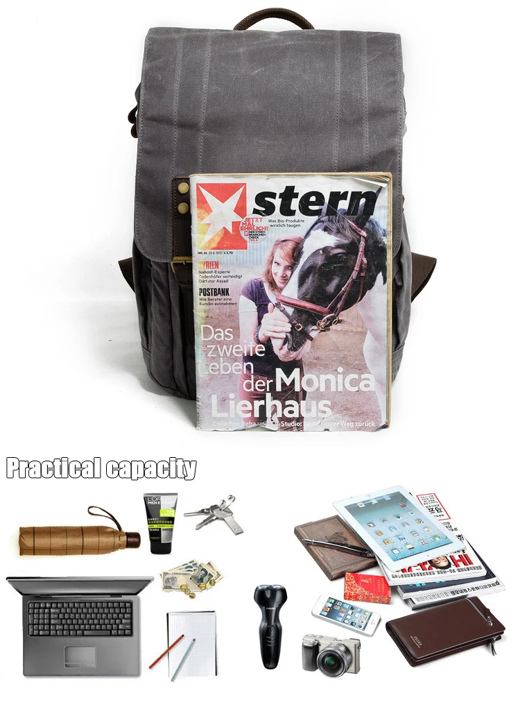 Latest trendy classical design waxed canvas water camera resistant satchel rucksack bagpack backpack bag unisex