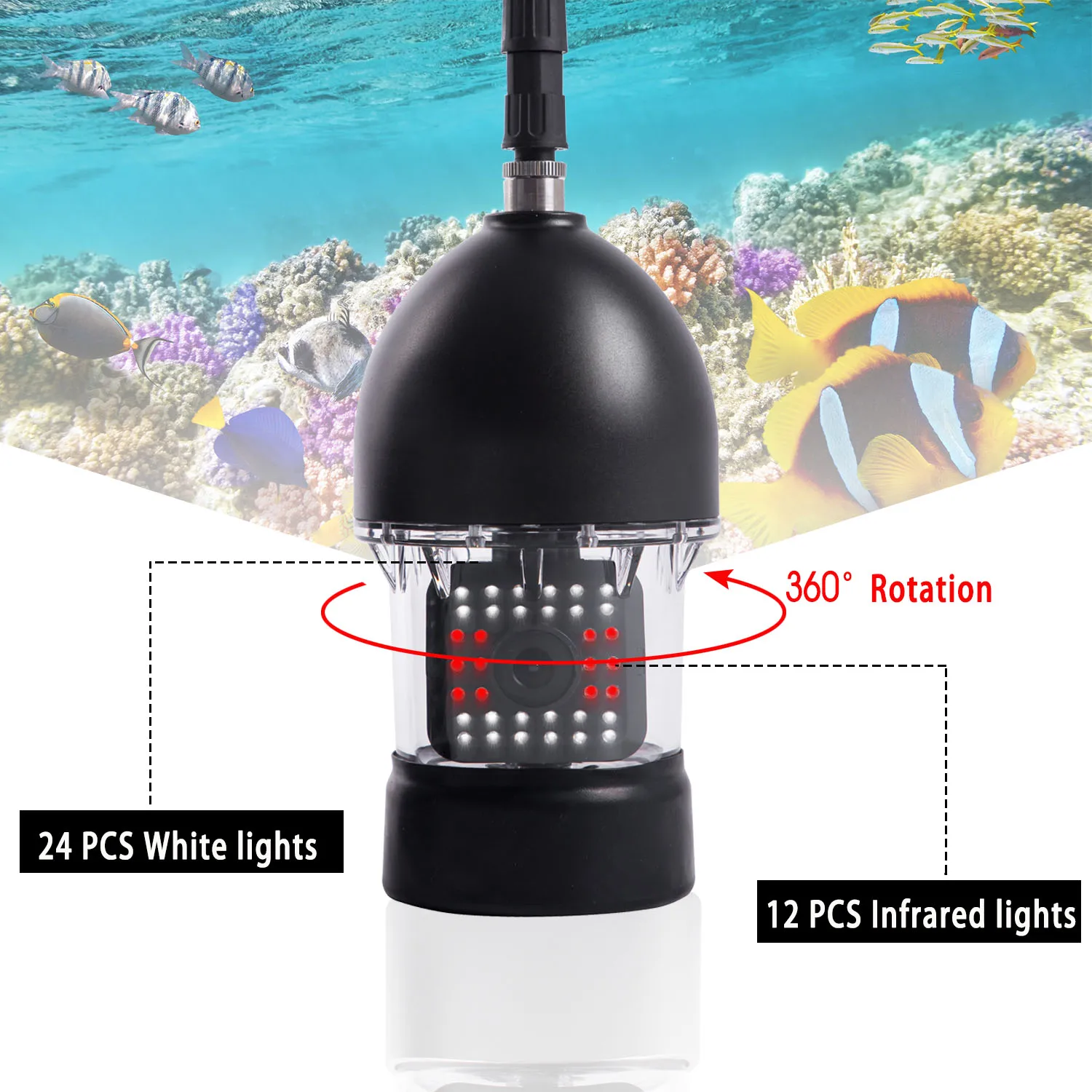 Underwater HD Fishing Video Camera 1000TVL Waterproof 12PCS LED Lights Fish 30CM 
