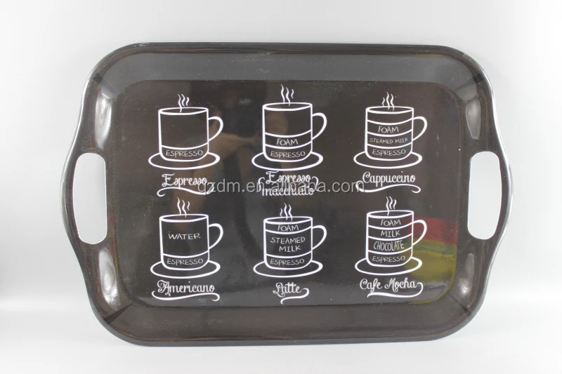 Black Melamine Serving Tray , Plastic Tray with hanlde