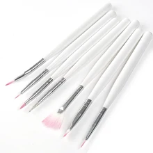 7Pcs Wooden White Handle Nail Art Acrylic UV GEL Brush Pen Polish Set NB007