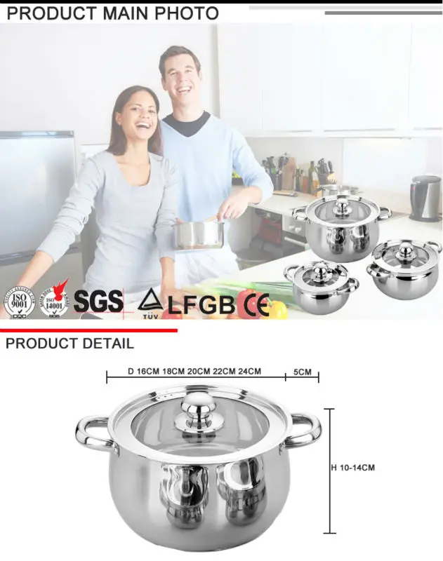6 Pcs Cooking Pot Set Stainless Steel Induction Cookware Manufacturers