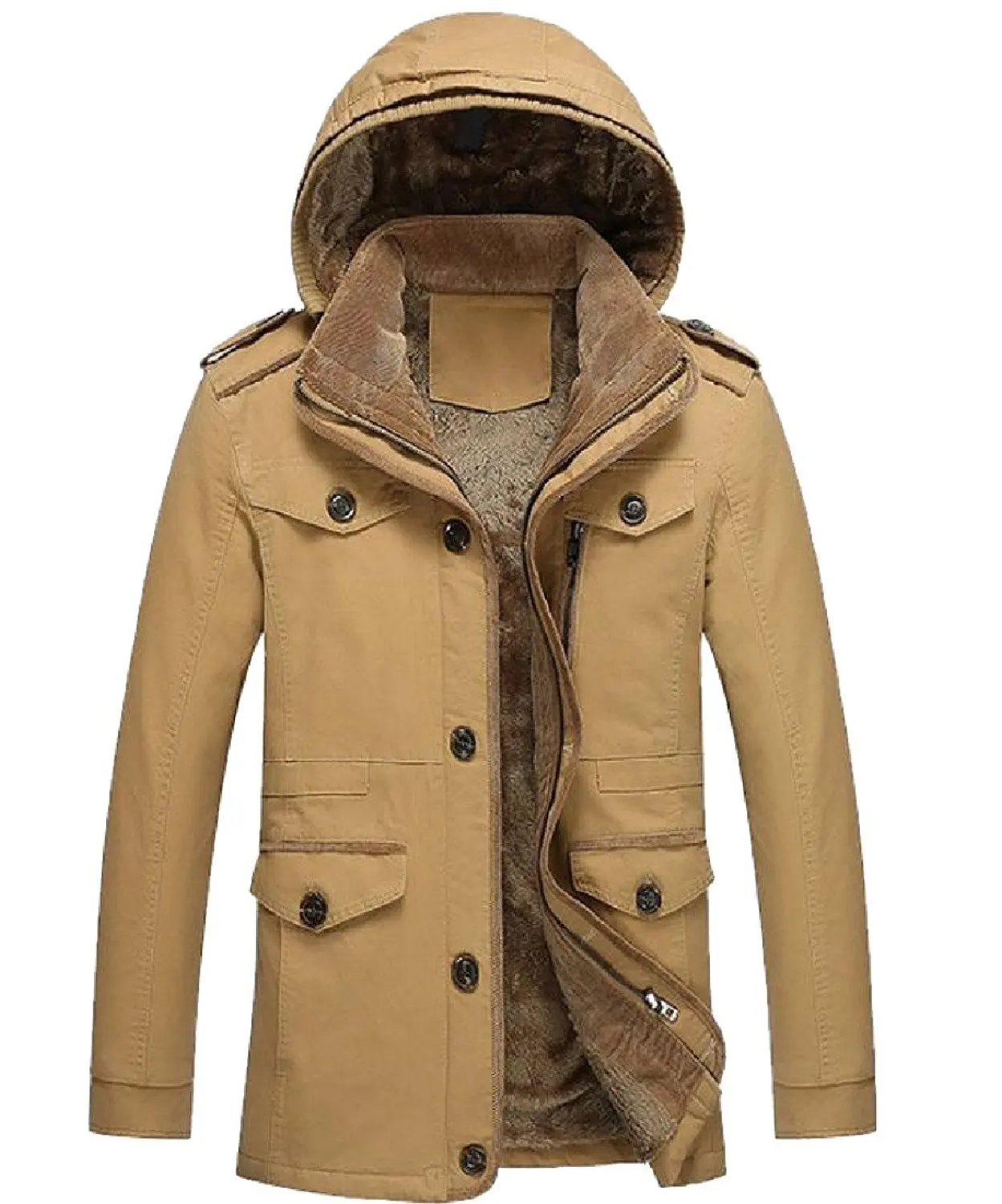 CrazyDay Mens Short Thick Hood Pocket Zip Plus-Size Solid Down Parka