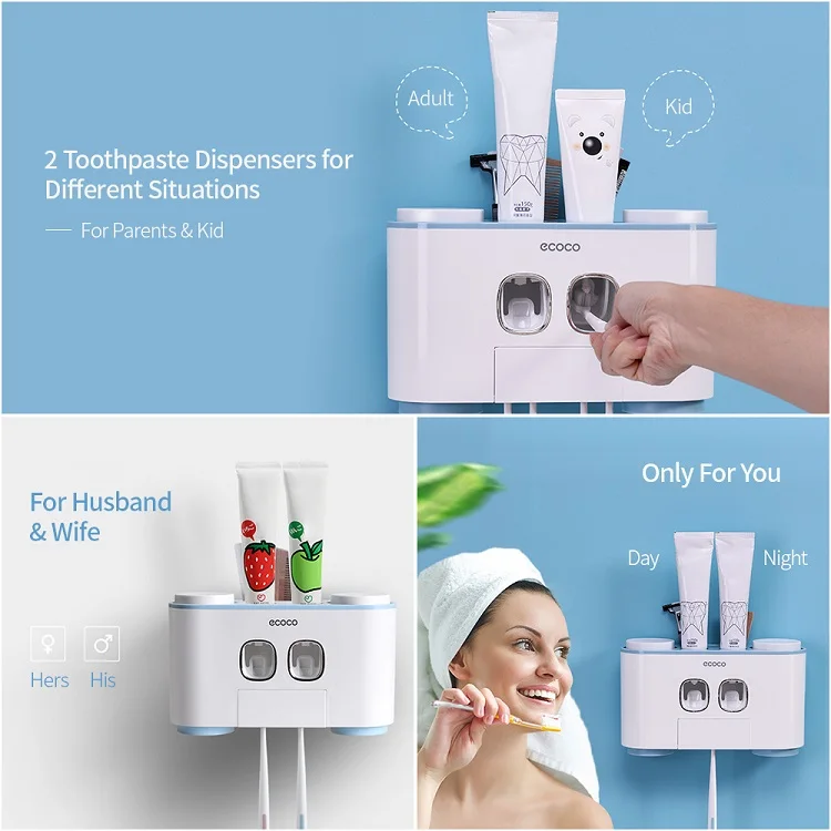 2019 Auto Bathroom Wall Mount Automatic Ecoco Squeezing Toothpaste Dispenser with 5pcs Toothbrush Holder for the Disabled
