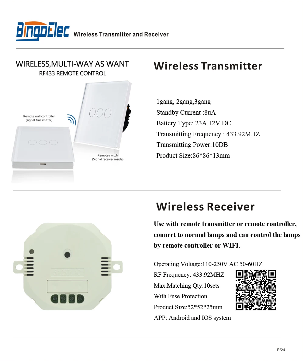 Bingoelec Wireless Light Switch Rf Remote Transmitter Aluminum Panel 3