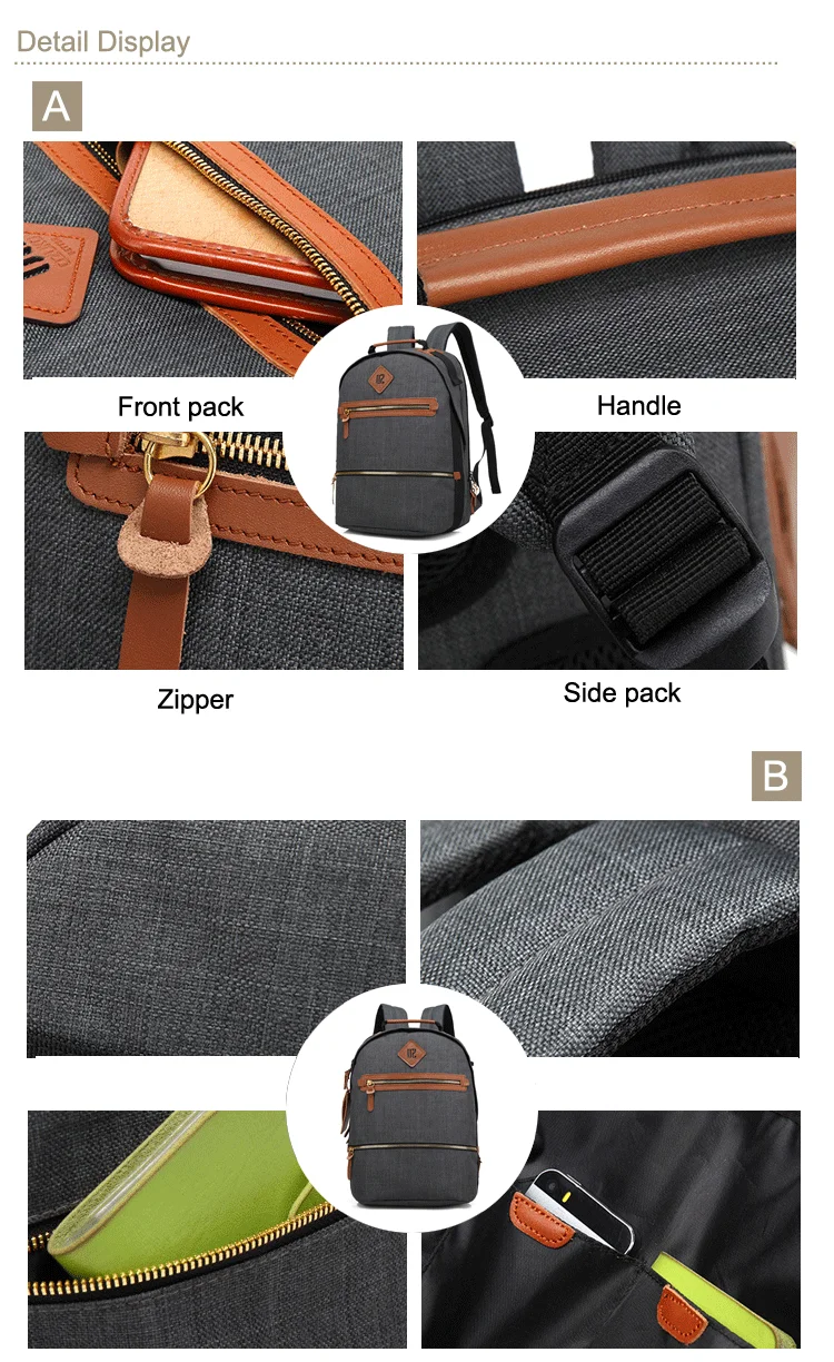Wholesale quality custom fashion casual oem teenager student school backpack with leather trim