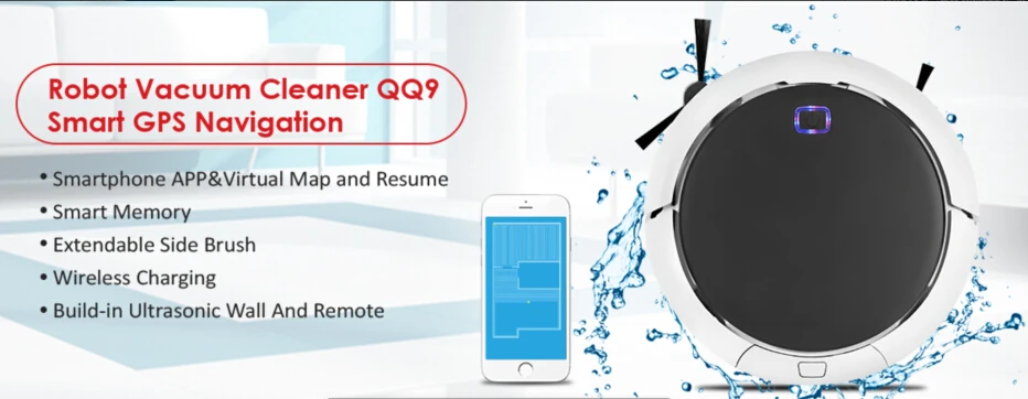 2018 Newest High Technology GPS Navigation and Mobile Virtual Map Robot Vacuum Cleaner QQ9