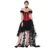 Red Vintage Sexy Gothic Corset and Bustiers dress corset Steampunk Floral skirt Black Lace Party Dress Femme Dress