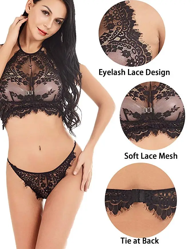 Eyelash Lace Flower Top Bralette And Panty Sets Women S Sexy Lingerie