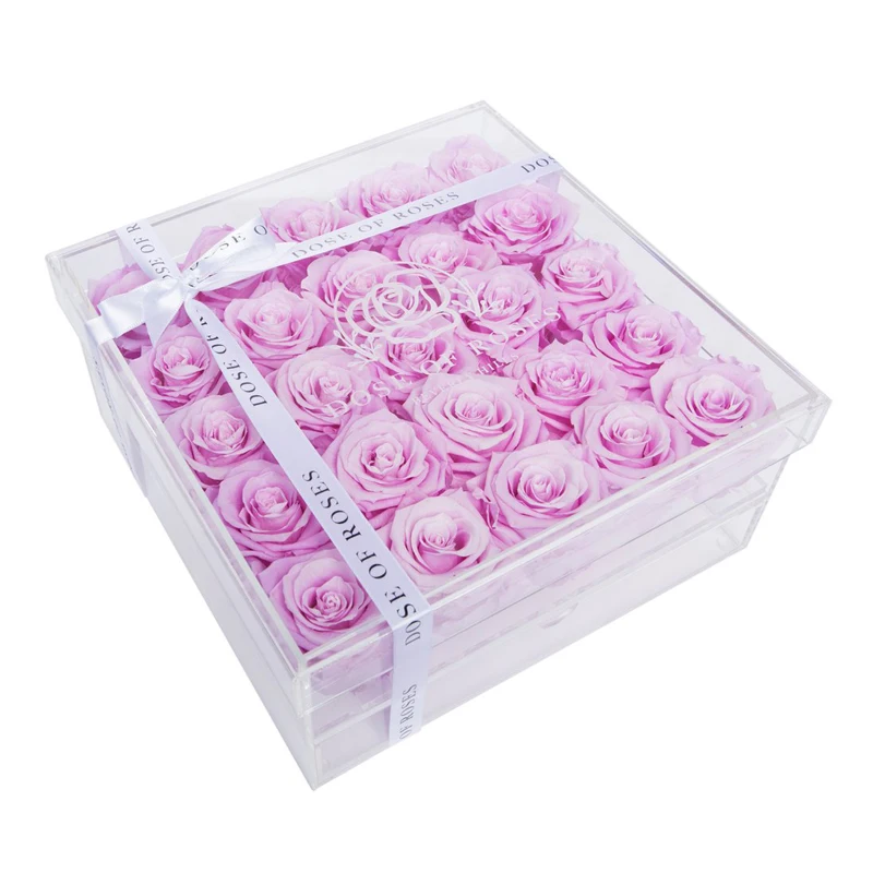 Custom Fancy Clear Acrylic Gift Display Boxes Pink Rose Flowers Acrylic