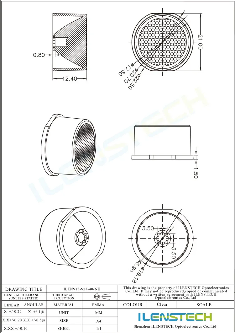 23mm 40 degree spotlight led lens projector condenser lens for counter lighting