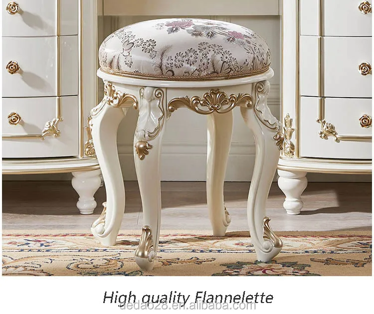European style Antique Dresser Furniture Dressing Table Set With Mirror And Stool
