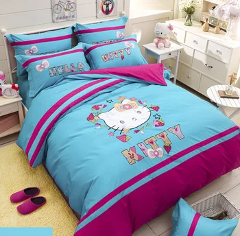 100 Cotton Hello Kitty Cat Duvet Set Teen Girls Embroidery