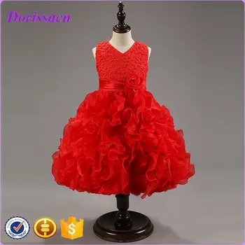 Little Girl S Frock Kids Red Wedding Dresses Gir Cute Pearl Bishop