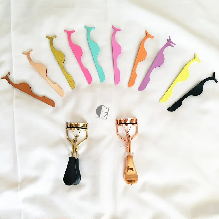 China Can Creat Own Brand Eyelashes Tweezers Wholesale Stainless Material Rose Gold Eyelash Applicator Tweezers with Logo (5)