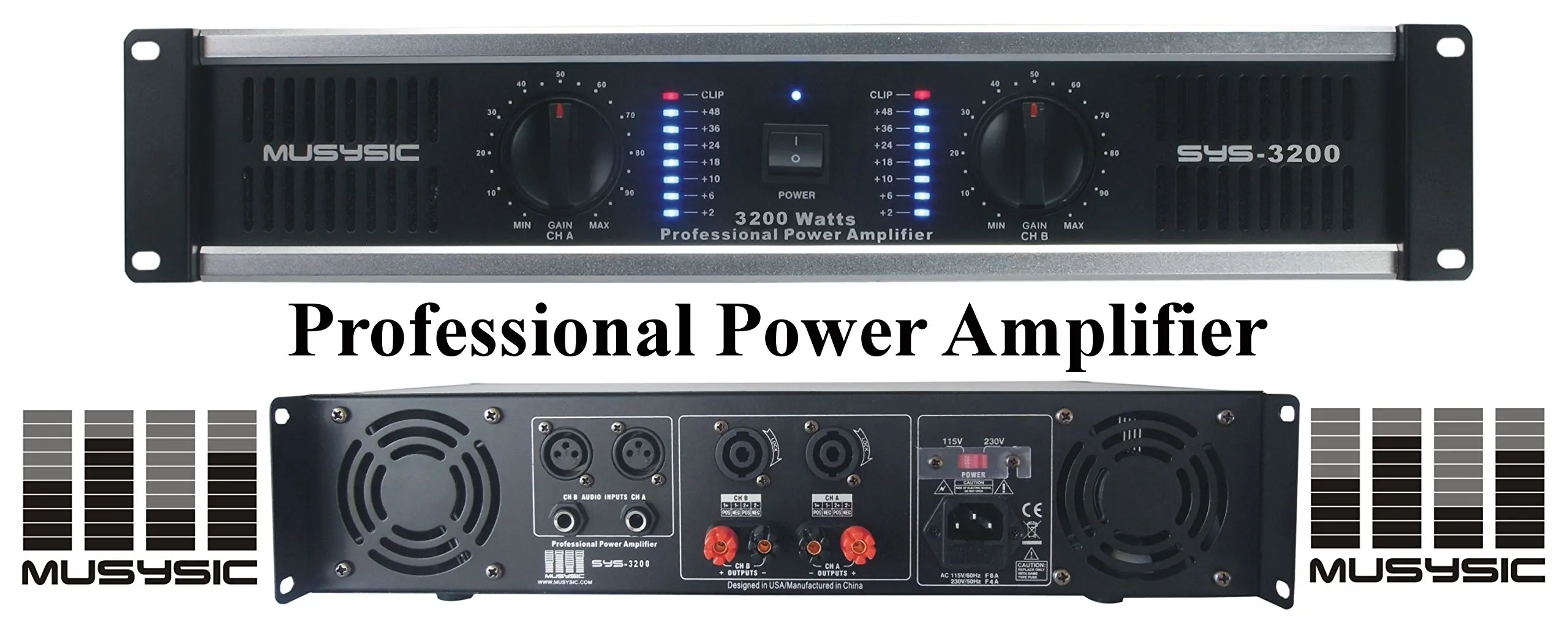 Get Quotations · MUSYSIC 2 Channel 3200 Watts DJ PAProfessional Power Amplifier 2U Rack mount SYS-3200