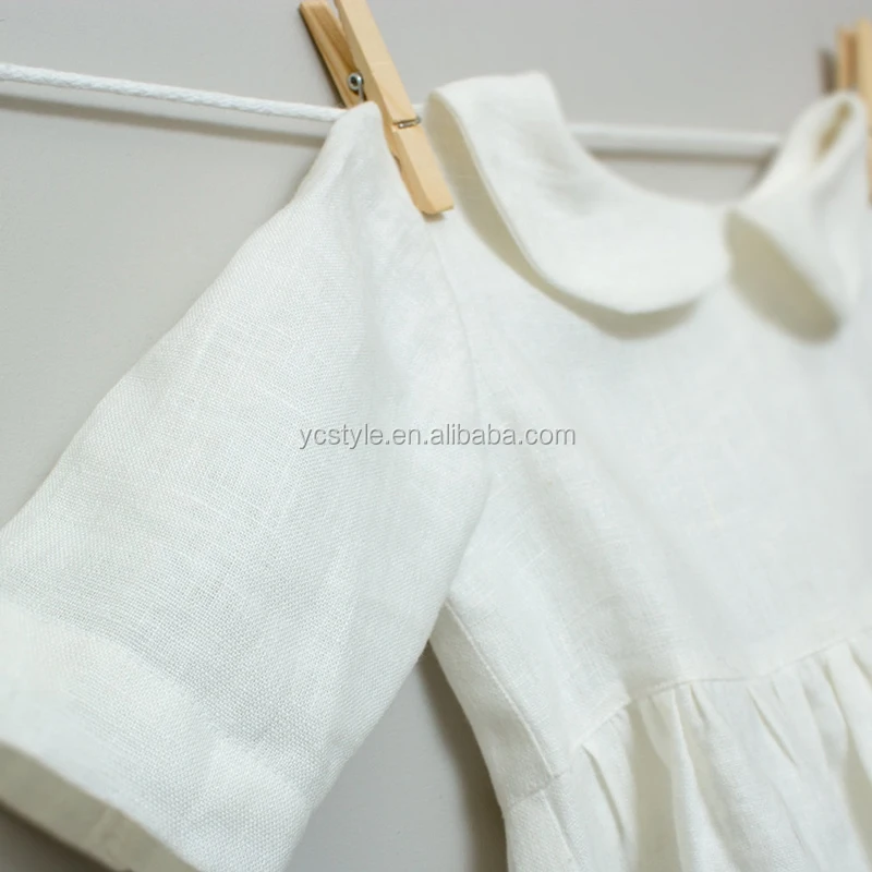 Baby Toddler Girls White Linen Dress With Peter Pan Collar,White Collar