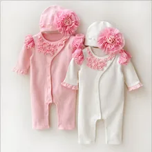 Newborn Princess Style Newborn Baby Girl Clothes Kids Birthday Dress Girls Lace Rompers+Hats Baby Clothing Sets Infant Jumpsuit