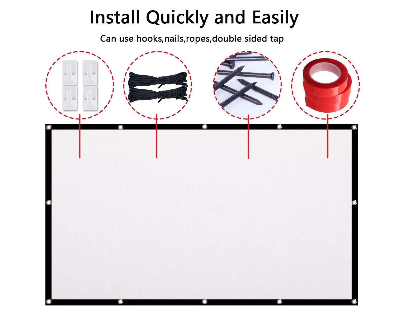Polyester Projector Screen 120 Inches 16:9 Simple Soft Fabric Projector Screen Portable Foldable