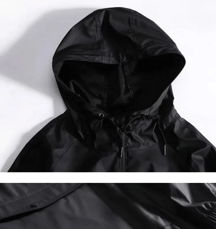 Sudadera de PU a la cadera para hombre, chaqueta