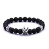 Wholesale Cheap fashion accessories 8mm Black Natural Stones Rhinestone Men Crown Bead Bracelet For Gifts