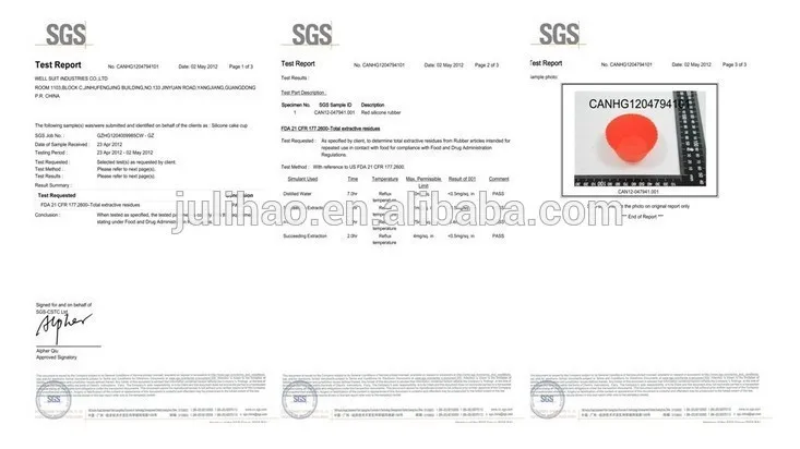 Julihao silicone products supplier FDA LFBG certifications and so on.jpg