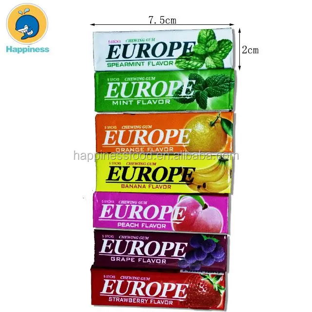 Europe Chewing Gum- Mint, Banana, Grape, Orange, Strawberry Flavors -10g