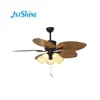 220V AC 52 inch tropic ABS palm leaf blade crystal Pull chain switch decorative Ceiling Fan with glass lampshade Lamp