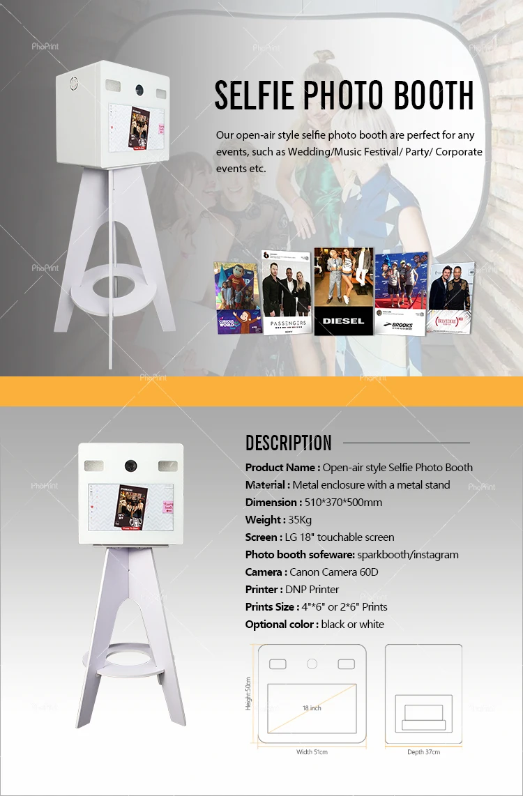 Instant Photo Booth Machine With Hd Camera And Dyesublimation Printer