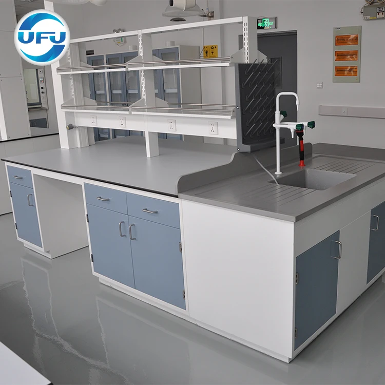 Used School Furniture Lab Bench Floor Mounted Steel Structure With