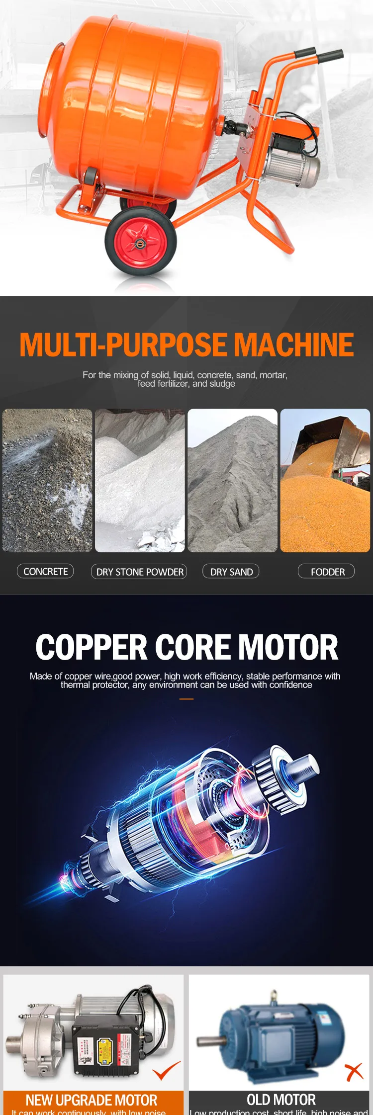 The Electric Rotary Drum Mixer,Concrete Mixer With Drum Mini Portable