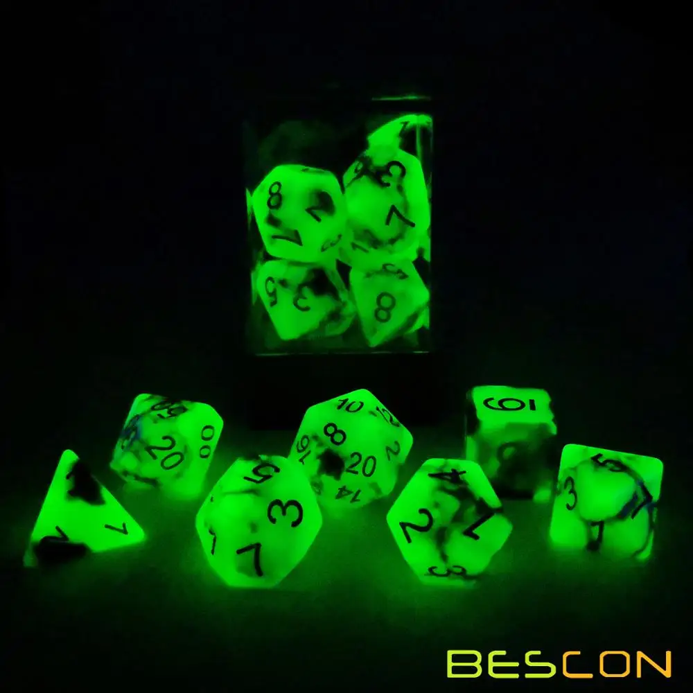 Bescon Two-Tone Glow-in-Dark Polyhedral Dice SPOOKY ROCKS Luminous RPG Dice Set
