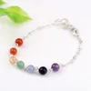 Chakra Jewelry Natural Gemstone Round Bead Link Bracelets, with Brass Cross Chains and Lobster Claw Clasps