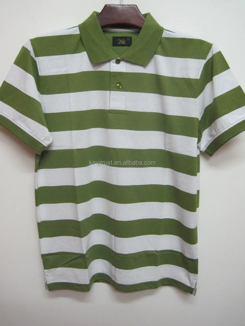 Cheap Price Men's Olive Men's Yarnd Dyed Green White Stripe Polo Shirt ...