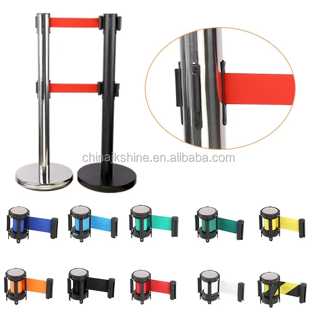 Roadway Safety Warning Post Stanchions Retractable Belt Barrier Tensile