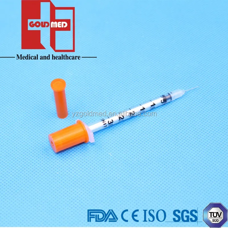 1ml 40u Insulin Syringe Red And Orange Single Cap Syringe Insulin Color Coded Insulin Syringe